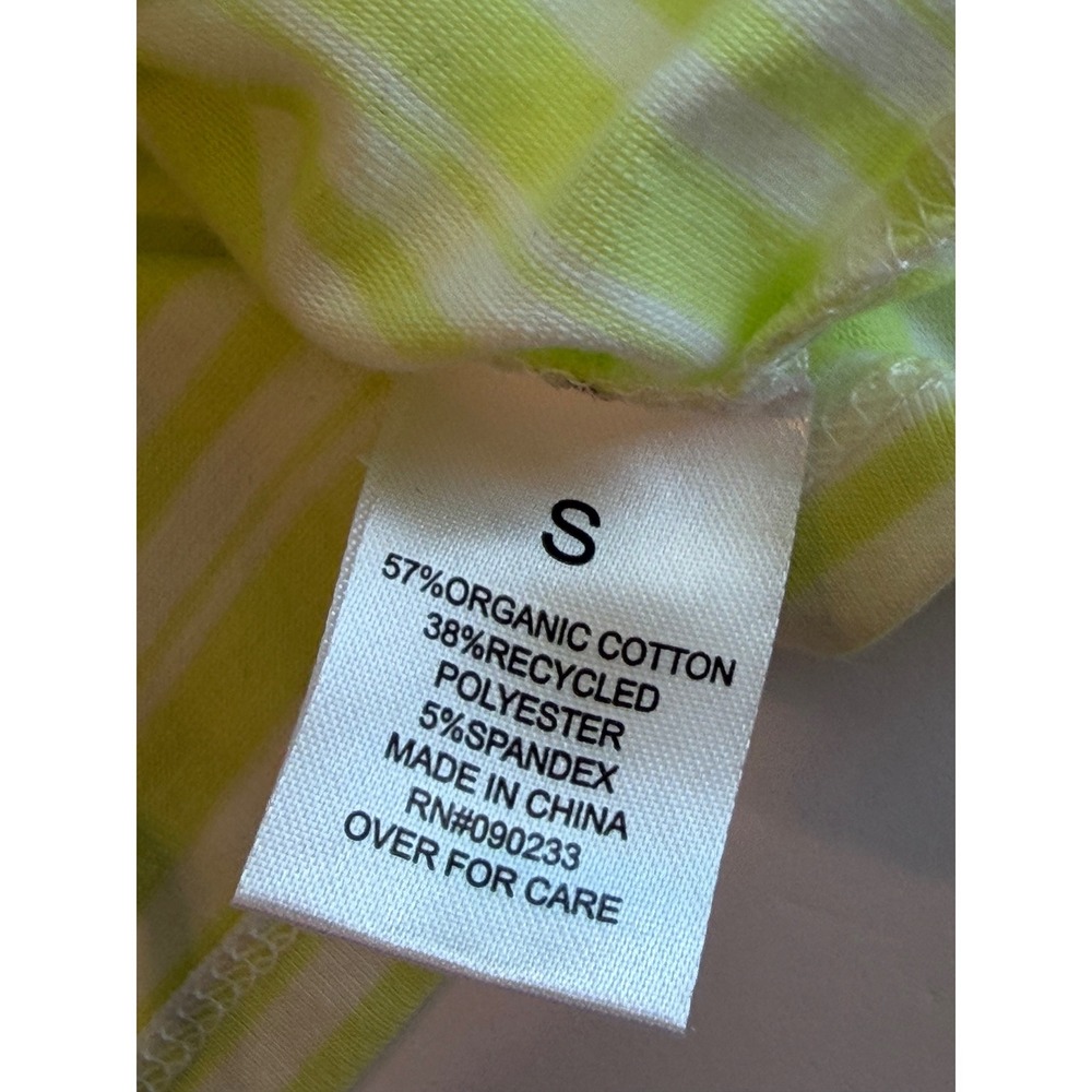 PacCares Eco Lime Green White Striped Ruched Tie Front Crop Tank Top Small - Picture 5 of 6